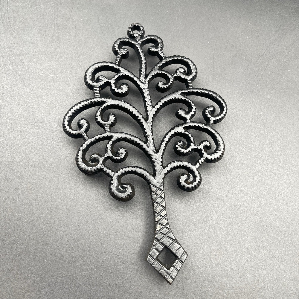 Vintage Wilton Cast Iron Tree Trivet Wall Hook Black Scroll Decor USA